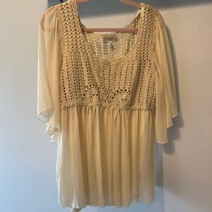 Dress Barn Cream Bell Sleeve Smocked Blouse